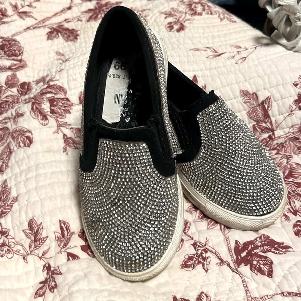 Shinny Black  girls size 9 slip ons.